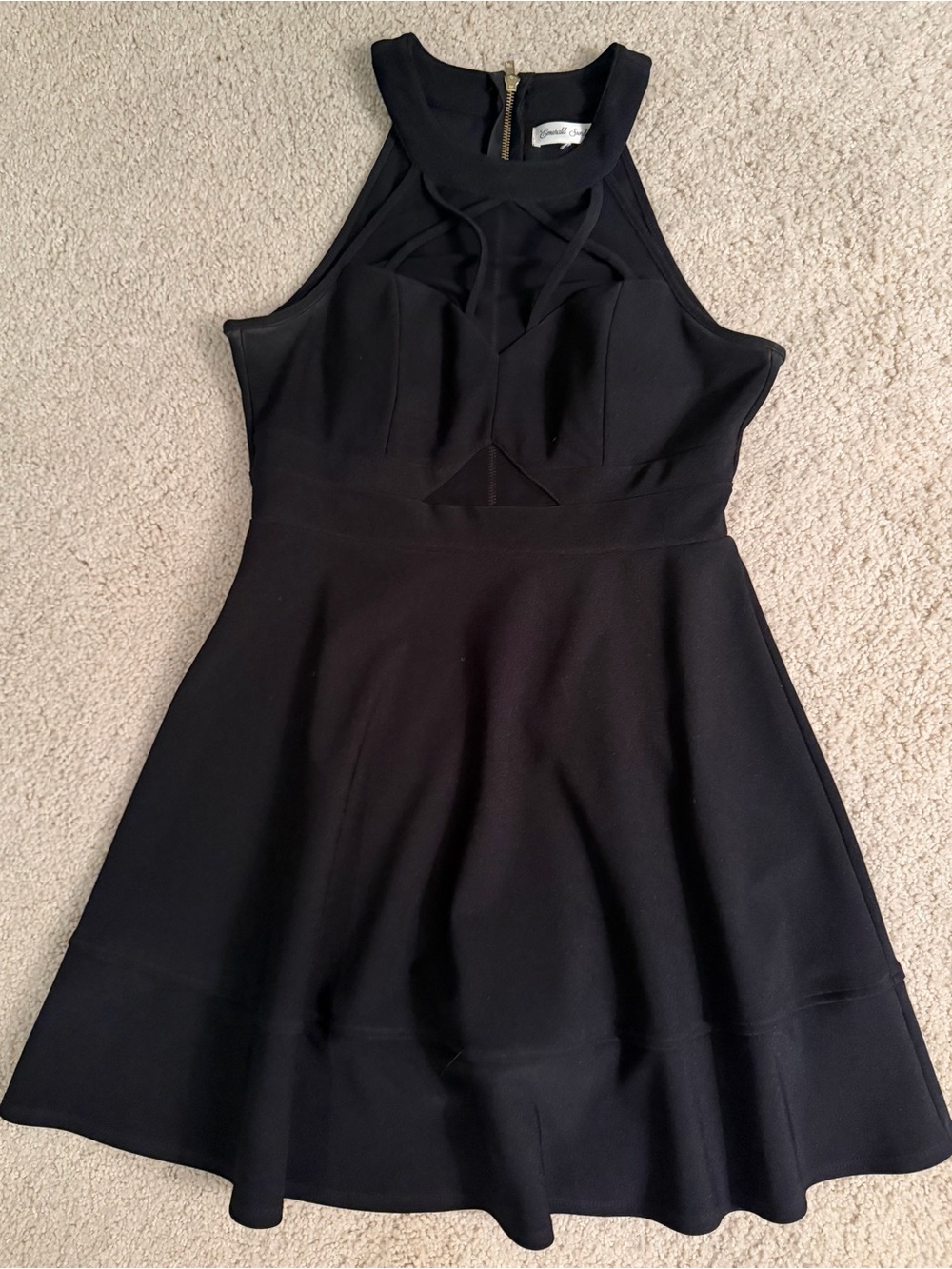 Emerald Sundae Black Halter Mini Dress with Cutout Detail